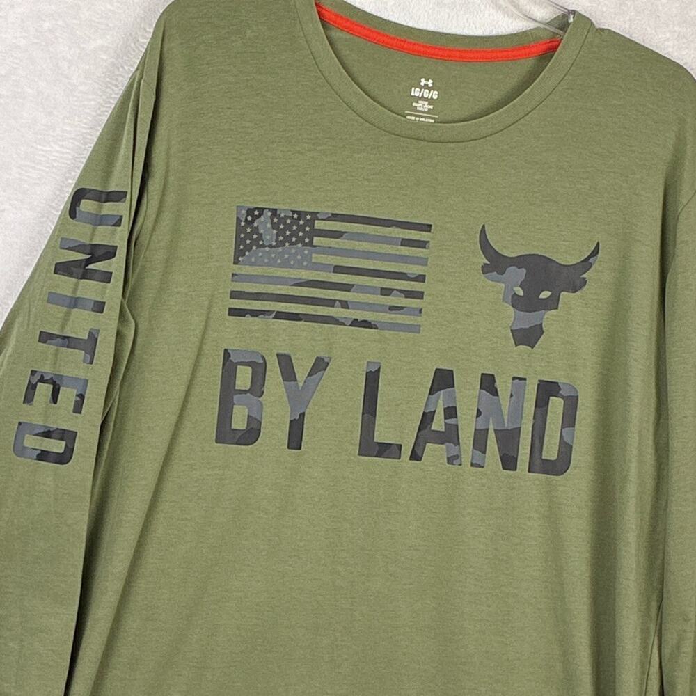 Under Armour Project Rock Shirt Mens L Green Veterans Patriot Crossfit Workout